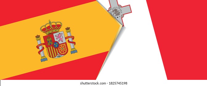 Spain and Malta flags, two vector flags symbol of relationship or confrontation.