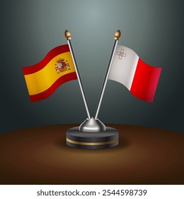 Las banderas de tabla de España y Malta tienen relación con el fondo de gradiente. Ilustración vectorial