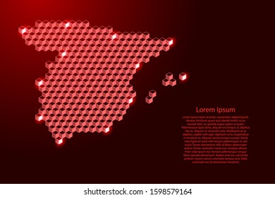 Spain map from 3D red cubes isometric abstract concept, square pattern, angular geometric shape, for banner, poster. Vector illustration.