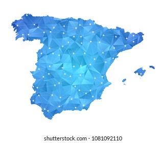 Spain Map - Abstract geometric rumpled triangular low poly style gradient graphic on white background , line dots polygonal design for your . Vector illustration eps 10.