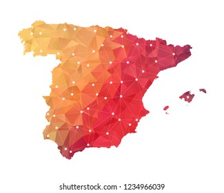 Spain Map - Abstract geometric rumpled triangular low poly style gradient graphic on white background , line dots polygonal design for your . Vector illustration eps 10.