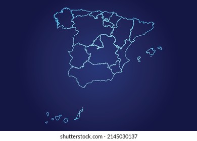 Spain Map of Abstract High Detailed Glow Blue Map on Dark Background logo illustration	