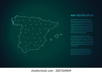 spain map. Abstract mash line and point scales on dark background . 3D mesh polygonal network line, design sphere, dot and structure. Vector illustration eps 10.