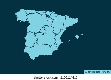 Mapa de España ,Línea de mash abstracto y escalas de puntos en el fondo oscuro para el logo del mapa de diseño de su sitio web, app, ui ,Travel. Ilustración vectorial eps 10.