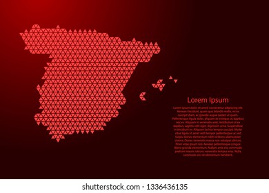 Spain map abstract schematic from red triangles repeating pattern geometric background with nodes for banner, poster, greeting card. Vector illustration.
