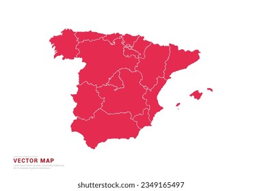 Spain Map - abstract style red isolated on white background for infographic, design vector.