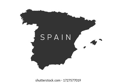 Spain map. Black flat style map with white Spain inscription. Vector illustration isolated on white background.