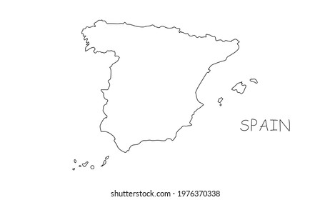 Spain map black line on white background. Vector illustration.
