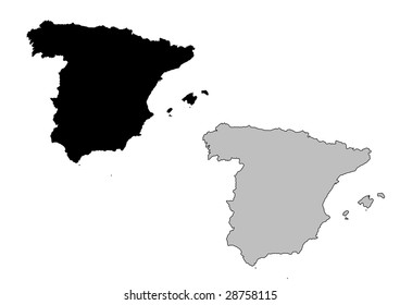 Spain map. Black and white. Mercator projection.