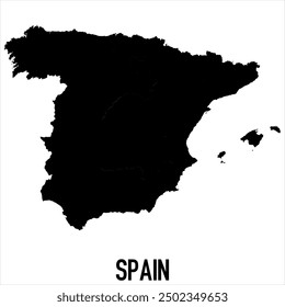 Spain Map - black World Map International vector template with High detailed isolated on white background - Vector