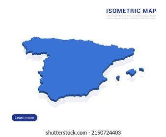 Spanien Karte blau einzeln auf weißem Hintergrund mit 3D isometrischer Vektorgrafik.