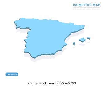 Spain map blue on white background with isometric vector.