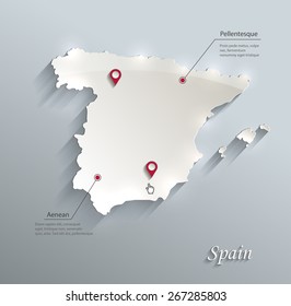 Spain map blue white card paper 3D vector