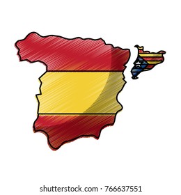 spain map and catalonia flag independence