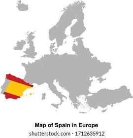 Spain map colored with flag colors in Europe isolated vector illustration veco
