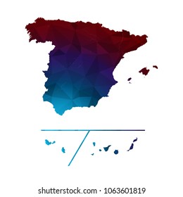 Spain map - Colorful Polygonal map of Spain rumpled triangular low poly style gradient graphic background , Vector illustration eps 10.