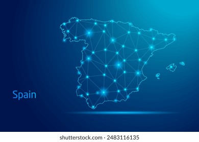 Spain map - concept of communication technology, graphic of low poly.