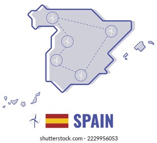 Spain Map Contour With Wind Generator Renewable Energy