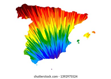 Spain - map is designed rainbow abstract colorful pattern, Kingdom of Spain map made of color explosion,