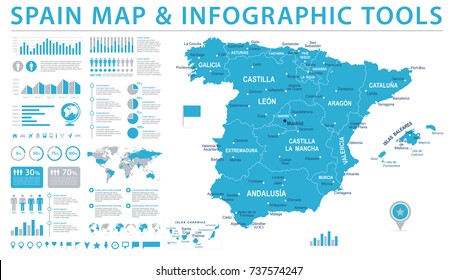 Spain Map - Detailed Info Graphic Vector Illustration