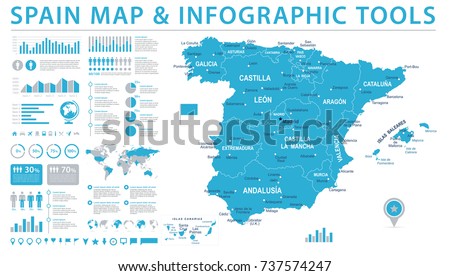 Spain Map - Detailed Info Graphic Vector Illustration