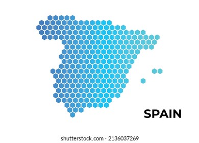 Spain map digital hexagon shape on white background vector illustration