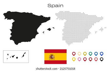 Spain map dotted on white background vector isolated. Illustration for technology design or infographics. Isolated on white background. Travel vector illustration