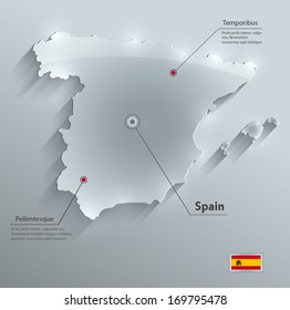 Spain map flag glass card paper 3D vector