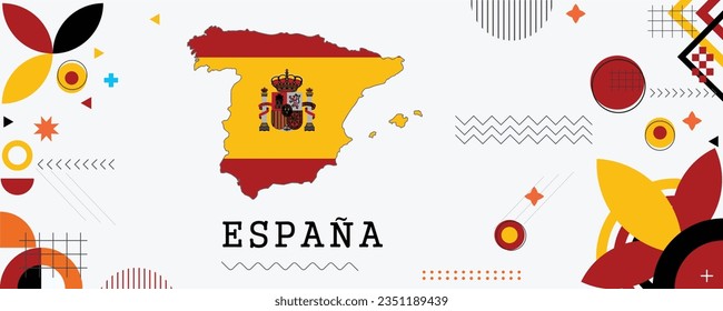 Spain Map Flag national day banner design. flag theme graphic art web background. Abstract celebration geometric decoration vector illustration