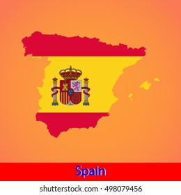 Spain Map Flag On Orange Background Stock Vector (Royalty Free ...