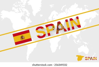 Spain map flag and text illustration, on world map