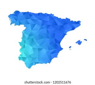spain map in geometric blue polygonal style modern design on white background. Vector illustration.map in geometric blue polygonal style modern design on white background. Vector illustration.