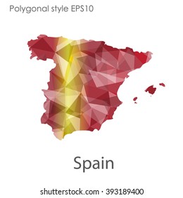 Spain map in geometric polygonal style.Abstract gems triangle,modern design background.