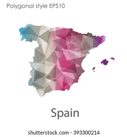 Spain map in geometric polygonal style.Abstract gems triangle,modern design background.