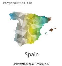 Spain map in geometric polygonal style.Abstract gems triangle,modern design background.