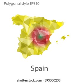 Spain map in geometric polygonal style.Abstract gems triangle,modern design background.
