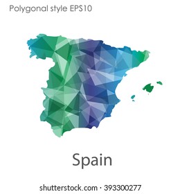 Spain map in geometric polygonal style.Abstract gems triangle,modern design background.