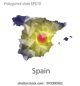 Spain map in geometric polygonal style.Abstract gems triangle,modern design background.