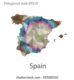 Spain map in geometric polygonal style.Abstract gems triangle,modern design background.