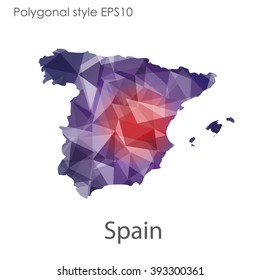 Spain map in geometric polygonal style.Abstract gems triangle,modern design background.