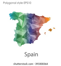 Spain map in geometric polygonal style.Abstract gems triangle,modern design background.