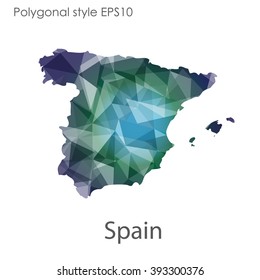 Spain map in geometric polygonal style.Abstract gems triangle,modern design background.