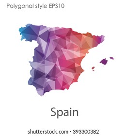 Spain map in geometric polygonal style.Abstract gems triangle,modern design background.