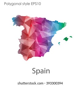 Spain map in geometric polygonal style.Abstract gems triangle,modern design background.