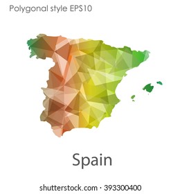 Spain map in geometric polygonal style.Abstract gems triangle,modern design background.