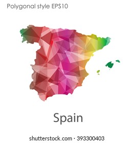 Spain map in geometric polygonal style.Abstract gems triangle,modern design background.