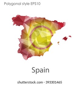 Spain map in geometric polygonal style.Abstract gems triangle,modern design background