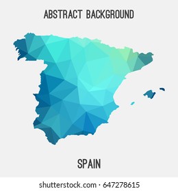 Spain map in geometric polygonal,mosaic style in cold shades.Abstract tessellation,modern design background,low poly. Vector illustration.