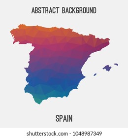 Spain map in geometric polygonal,mosaic style.Abstract tessellation,modern design background,low poly. Geometric cover, mockup. Vector illustration.