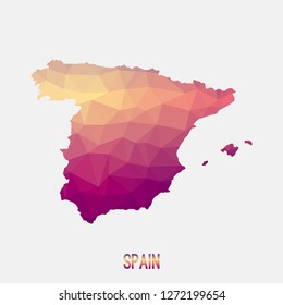 Spain map in geometric polygonal,mosaic style.Abstract tessellation,modern design background,low poly. Geometric cover, mockup. Vector illustration.